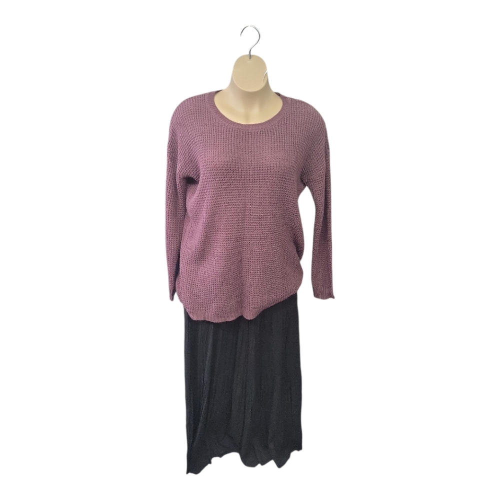 Sweater Zenana premium 2X chunky knit purple sweater long sleeve fall wine/plum